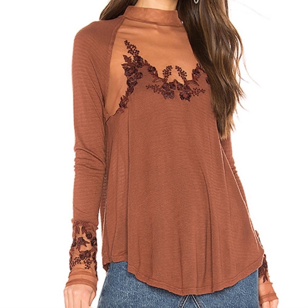 Free People Saheli Long Sleeve Tunic in Terracota color.
